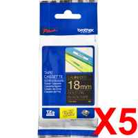 5 x Genuine Brother TZe-344 18mm Gold on Black Laminated Tape 8 metres