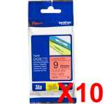 10 x Genuine Brother TZe-421 9mm Black on Red Laminated Tape 8 metres