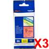3 x Genuine Brother TZe-421 9mm Black on Red Laminated Tape 8 metres