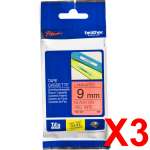 3 x Genuine Brother TZe-421 9mm Black on Red Laminated Tape 8 metres