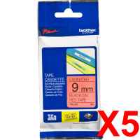 5 x Genuine Brother TZe-421 9mm Black on Red Laminated Tape 8 metres