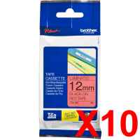 10 x Genuine Brother TZe-431 12mm Black on Red Laminated Tape 8 metres