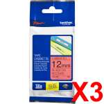 3 x Genuine Brother TZe-431 12mm Black on Red Laminated Tape 8 metres