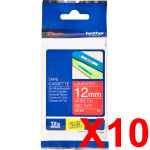 10 x Genuine Brother TZe-435 12mm White on Red Laminated Tape 8 metres