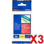 3 x Genuine Brother TZe-435 12mm White on Red Laminated Tape 8 metres