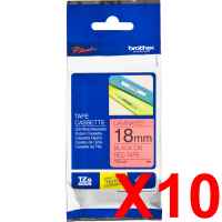 10 x Genuine Brother TZe-441 18mm Black on Red Laminated Tape 8 metres