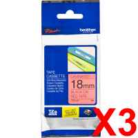 3 x Genuine Brother TZe-441 18mm Black on Red Laminated Tape 8 metres