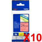 10 x Genuine Brother TZe-451 24mm Black on Red Laminated Tape 8 metres