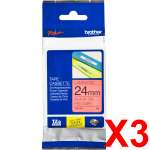3 x Genuine Brother TZe-451 24mm Black on Red Laminated Tape 8 metres