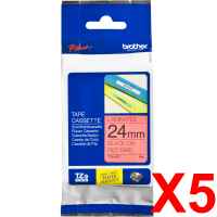 5 x Genuine Brother TZe-451 24mm Black on Red Laminated Tape 8 metres