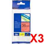 3 x Genuine Brother TZe-461 36mm Black on Red Laminated Tape 8 metres
