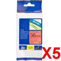 5 x Genuine Brother TZe-461 36mm Black on Red Laminated Tape 8 metres
