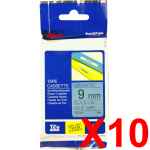 10 x Genuine Brother TZe-521 9mm Black on Blue Laminated Tape 8 metres