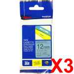 3 x Genuine Brother TZe-531 12mm Black on Blue Laminated Tape 8 metres