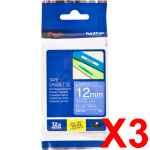 3 x Genuine Brother TZe-535 12mm White on Blue Laminated Tape 8 metres