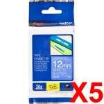 5 x Genuine Brother TZe-535 12mm White on Blue Laminated Tape 8 metres
