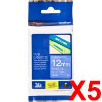 5 x Genuine Brother TZe-535 12mm White on Blue Laminated Tape 8 metres