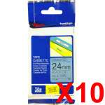 10 x Genuine Brother TZe-551 24mm Black on Blue Laminated Tape 8 metres