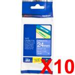 10 x Genuine Brother TZe-555 24mm White on Blue Laminated Tape 8 metres