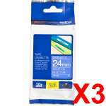3 x Genuine Brother TZe-555 24mm White on Blue Laminated Tape 8 metres