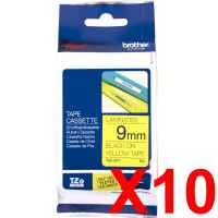 10 x Genuine Brother TZe-621 9mm Black on Yellow Laminated Tape 8 metres