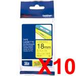 10 x Genuine Brother TZe-641 18mm Black on Yellow Laminated Tape 8 metres