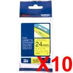 10 x Genuine Brother TZe-651 24mm Black on Yellow Laminated Tape 8 metres