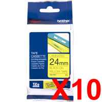 10 x Genuine Brother TZe-651 24mm Black on Yellow Laminated Tape 8 metres