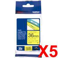 5 x Genuine Brother TZe-661 36mm Black on Yellow Laminated Tape 8 metres
