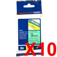 10 x Genuine Brother TZe-721 9mm Black on Green Laminated Tape 8 metres