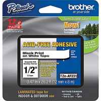 1 x Genuine Brother TZe-AF231 12mm Black on White Acid Free Laminated Tape 8 metres