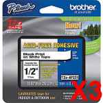 3 x Genuine Brother TZe-AF231 12mm Black on White Acid Free Laminated Tape 8 metres