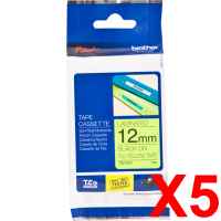 5 x Genuine Brother TZe-C31 12mm Black on Fluro Yellow Laminated Tape 5 metres