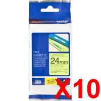 10 x Genuine Brother TZe-C51 24mm Black on Fluro Yellow Laminated Tape 5 metres