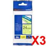 3 x Genuine Brother TZe-C51 24mm Black on Fluro Yellow Laminated Tape 5 metres