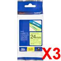 3 x Genuine Brother TZe-C51 24mm Black on Fluro Yellow Laminated Tape 5 metres