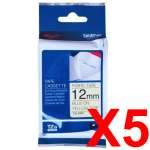 5 x Genuine Brother TZe-FA53 12mm Blue on Blue Fabric  Non Laminated Tape 3 metres