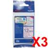 3 x Genuine Brother TZe-FAE3 12mm Blue on Pink Fabric Non Laminated Tape 3 metres