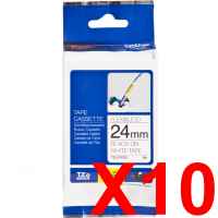 10 x Genuine Brother TZe-FX251 24mm Black on White Flexible Laminated Tape 8 metres