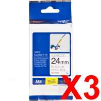 3 x Genuine Brother TZe-FX251 24mm Black on White Flexible Laminated Tape 8 metres