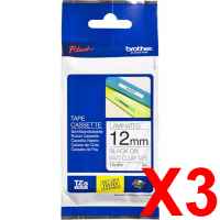 3 x Genuine Brother TZe-M31 12mm Black on Clear matt Laminated Tape 8 metres