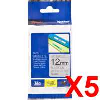 5 x Genuine Brother TZe-M931 12mm Black on Silver matt Laminated Tape 8 metres