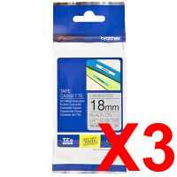 3 x Genuine Brother TZe-M941 18mm Black on Silver matt Laminated Tape 8 metres