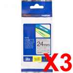 3 x Genuine Brother TZe-M951 24mm Black on Silver matt Laminated Tape 8 metres