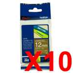 10 x Genuine Brother TZe-MQ835 12mm White on Satin Gold Laminated Deco Tape 5 metres