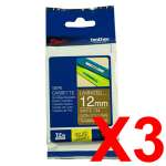 3 x Genuine Brother TZe-MQ835 12mm White on Satin Gold Laminated Deco Tape 5 metres