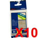 10 x Genuine Brother TZe-MQ934 12mm Gold on Satin Silver Laminated Deco Tape 5 metres