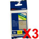 3 x Genuine Brother TZe-MQ934 12mm Gold on Satin Silver Laminated Deco Tape 5 metres