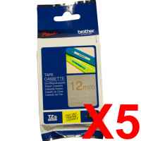 5 x Genuine Brother TZe-MQ934 12mm Gold on Satin Silver Laminated Deco Tape 5 metres