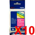 10 x Genuine Brother TZe-MQP35 12mm White on Berry Pink Laminated Deco Tape 5 metres